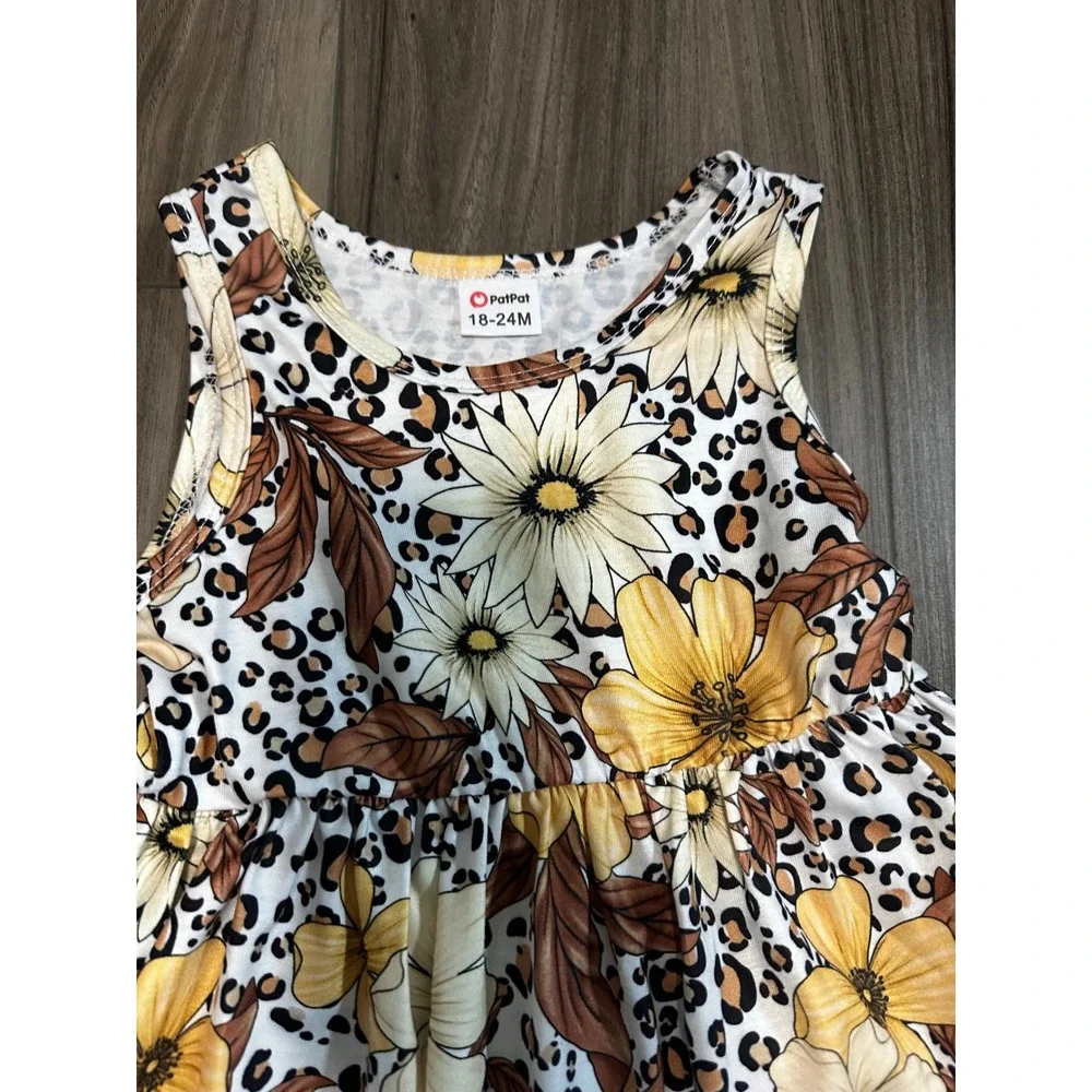PatPat Floral‎ Leopard Print Dress Sleeveless Casual Summer Outfit 18-24M